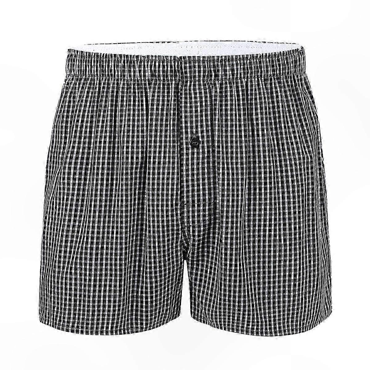 Plaid Boxer Shorts for Men Soft Comfortable Underwear with Button Fly