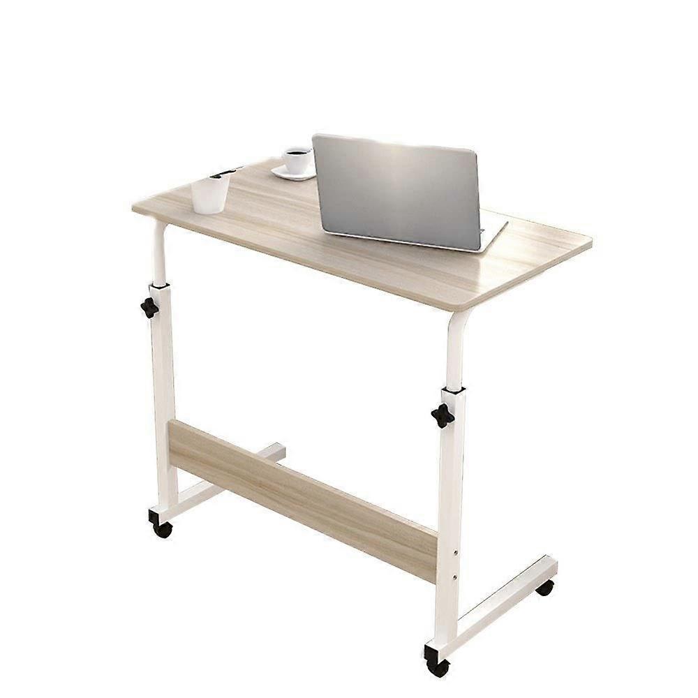 Overbed Table Adjustable Height C Shaped with Wheels Maple Finish Bedside Sofa Side