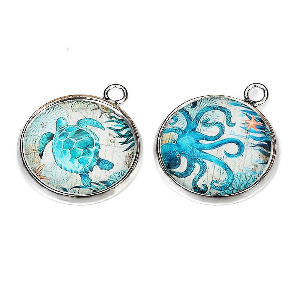 Glass Patch with Marine Fish Pattern for Jewelry Making 20Pcs Mixed Colors