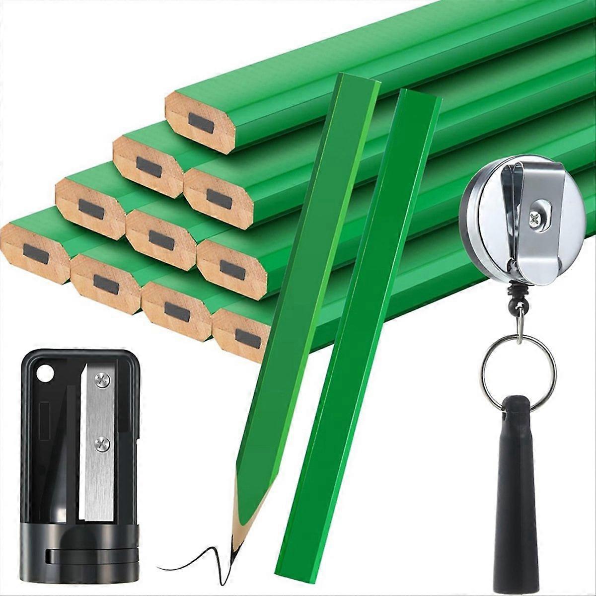 14 Pcs Carpenter Pencils, with Pencil Sharpener green