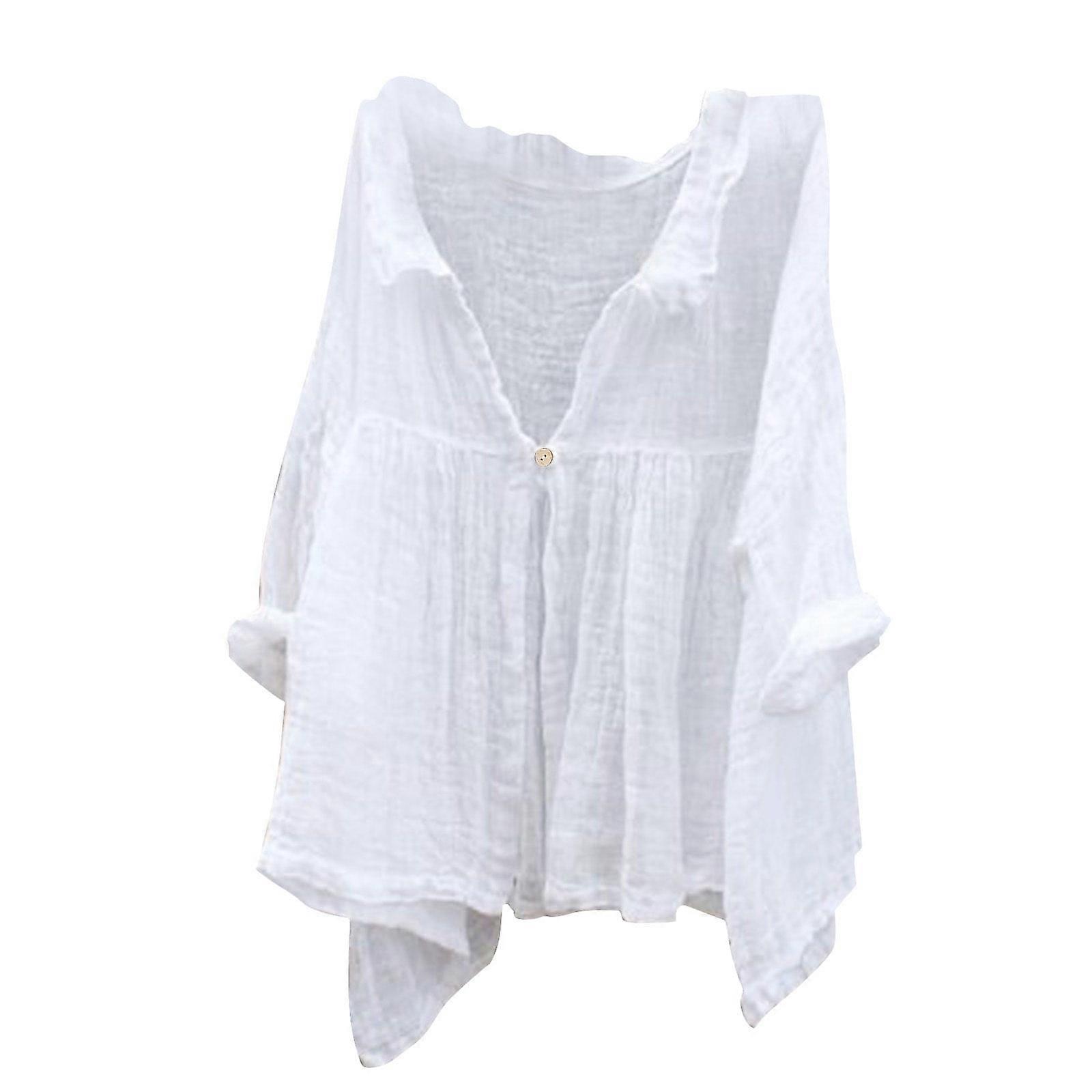Womens Solid Cotton Linen Tops R