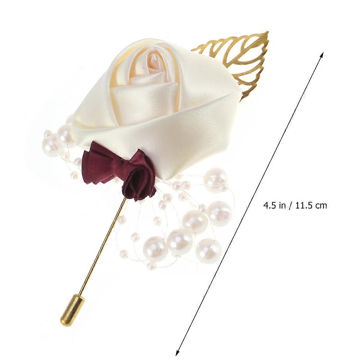 Spilla floreale con perle all'occhiello per abito da sposa, 2 pezzi, beige