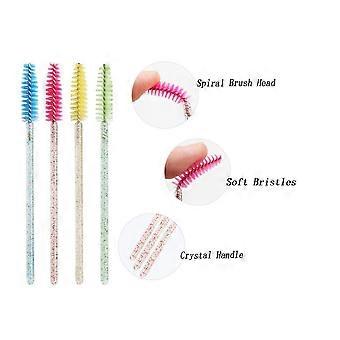100 Pcs Crystal Handle Disposable Mascara Brushes Wands Portable Eyelash Extension Eyebrow Makeup Brush Tool (blue)