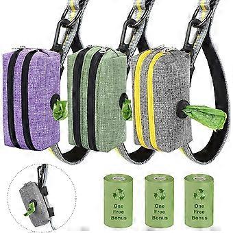 Dog Poop Bag Holder Leash Attachment - Poop Bag Dispenser for Leash - Dog Waste Bag Dispenser Fabric, Dog Bag Holder with 2 Zippers, Pet Waste Bag Hol
