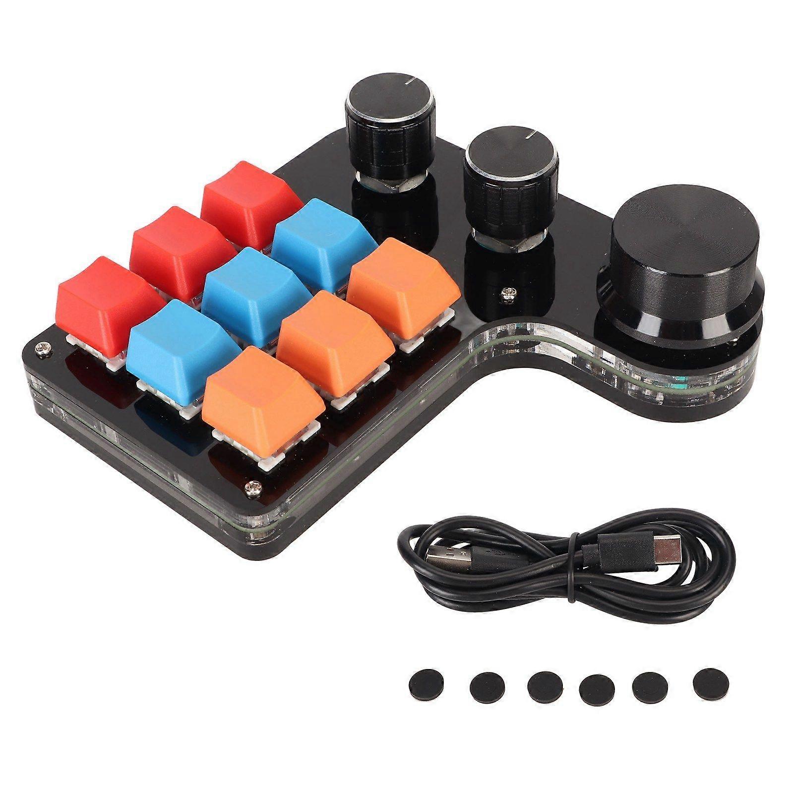 9 Keys Programmable Keyboard 3 Knobs One Handed USB Mini Macro Mechanical Gaming Keyboard for Office