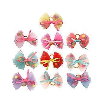 Pet Hair Bands Bowknot Decorations for Pets 10Pcs Mixed