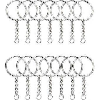 100 st. delade nyckelringar med kedja 1 tum, delade nyckelringar med kedja silverfärgade metalldelade nyckelringar med öppen hoppring och kontakt