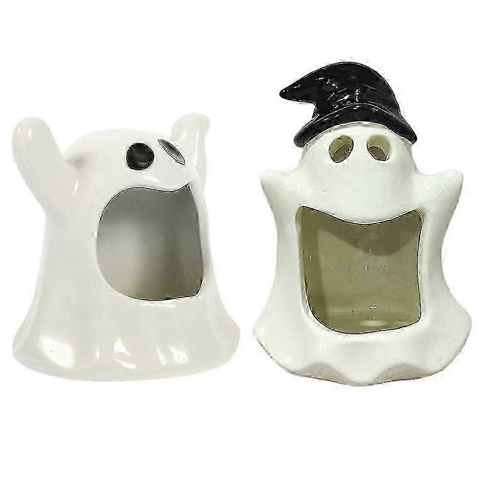 Ceramic Candle Holder Ghost Shape compatible with Halloween Decoration 2Pcs