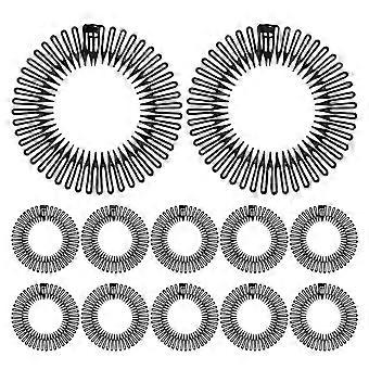 12pcs Stretchy Hair Comb Headbands for Women - Flexible Circle Comb Tooth Headband - Black Invisible HairStyling Accessories for Women Hair Wrap Holde