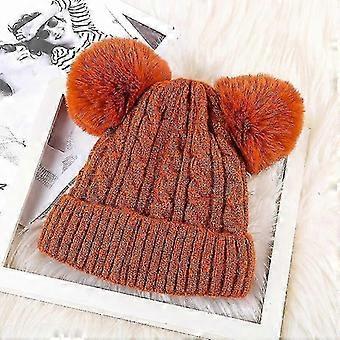 Neue Warme Gestrickte Damen Hut Gestreifte Winterhüte Für Männer Doppelpelz Pompom Wolle Mützen Dicke Skullies Cap Faux Pompom Hut Femme #5