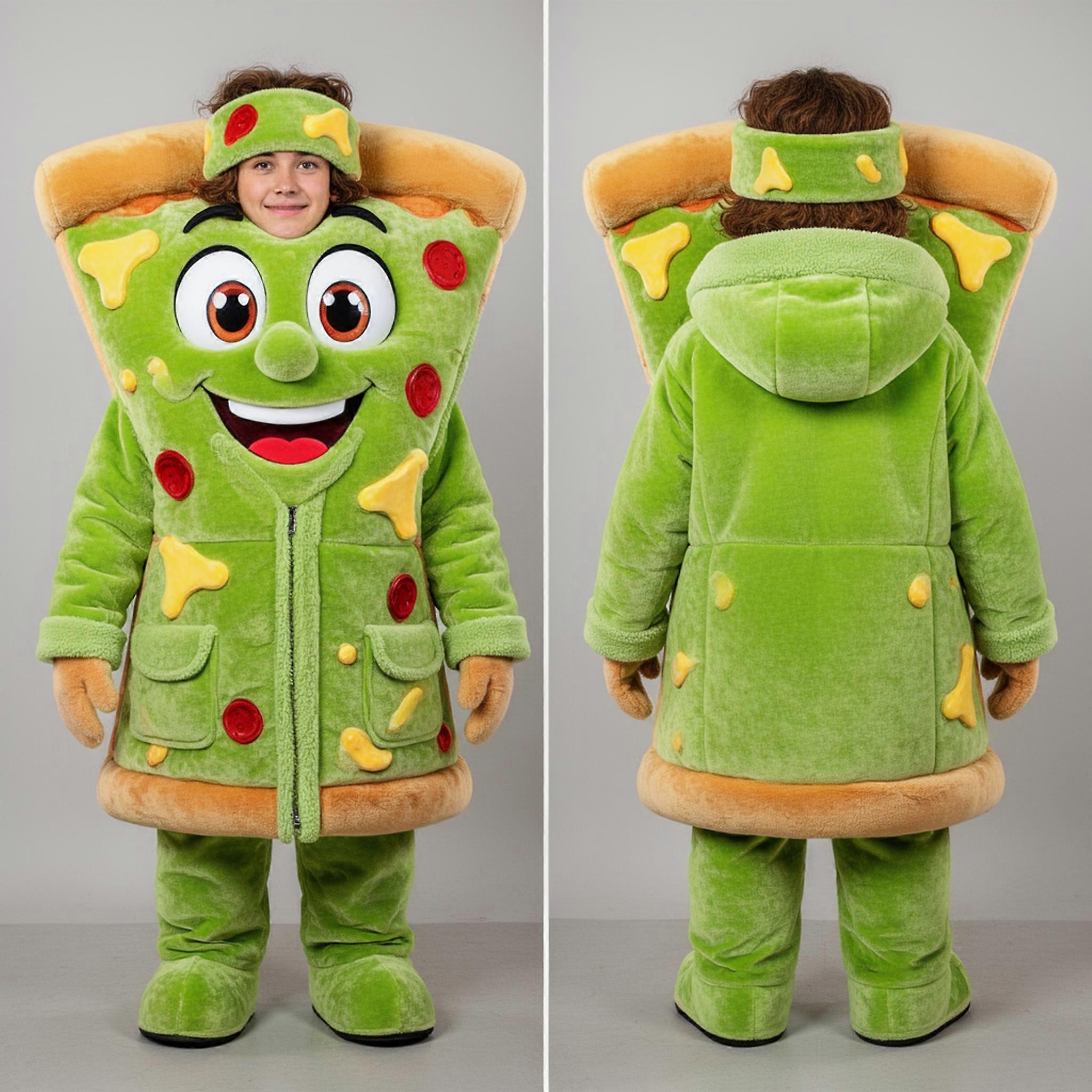 MASTICOT Lime Green Cheesy Pizza Mascot