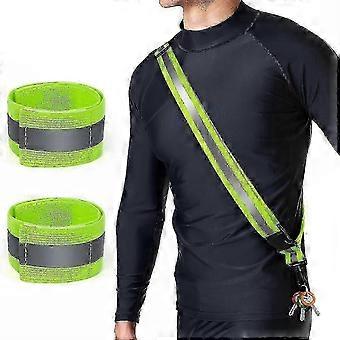 Reflective Sash for Walking and Running at Night, High Visibility Safety Gear with 2 Pcs Reflective Armbands
