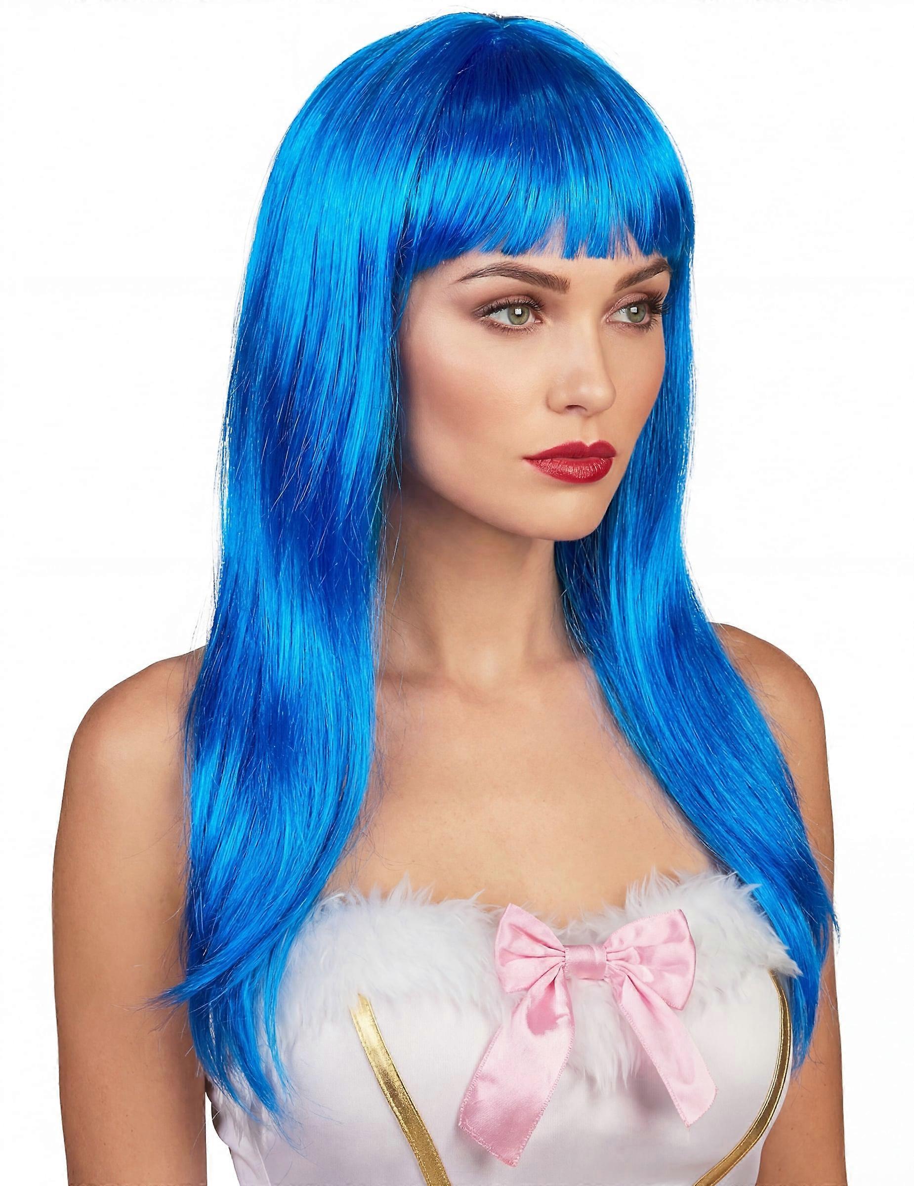 Women's long blue wig with bangs