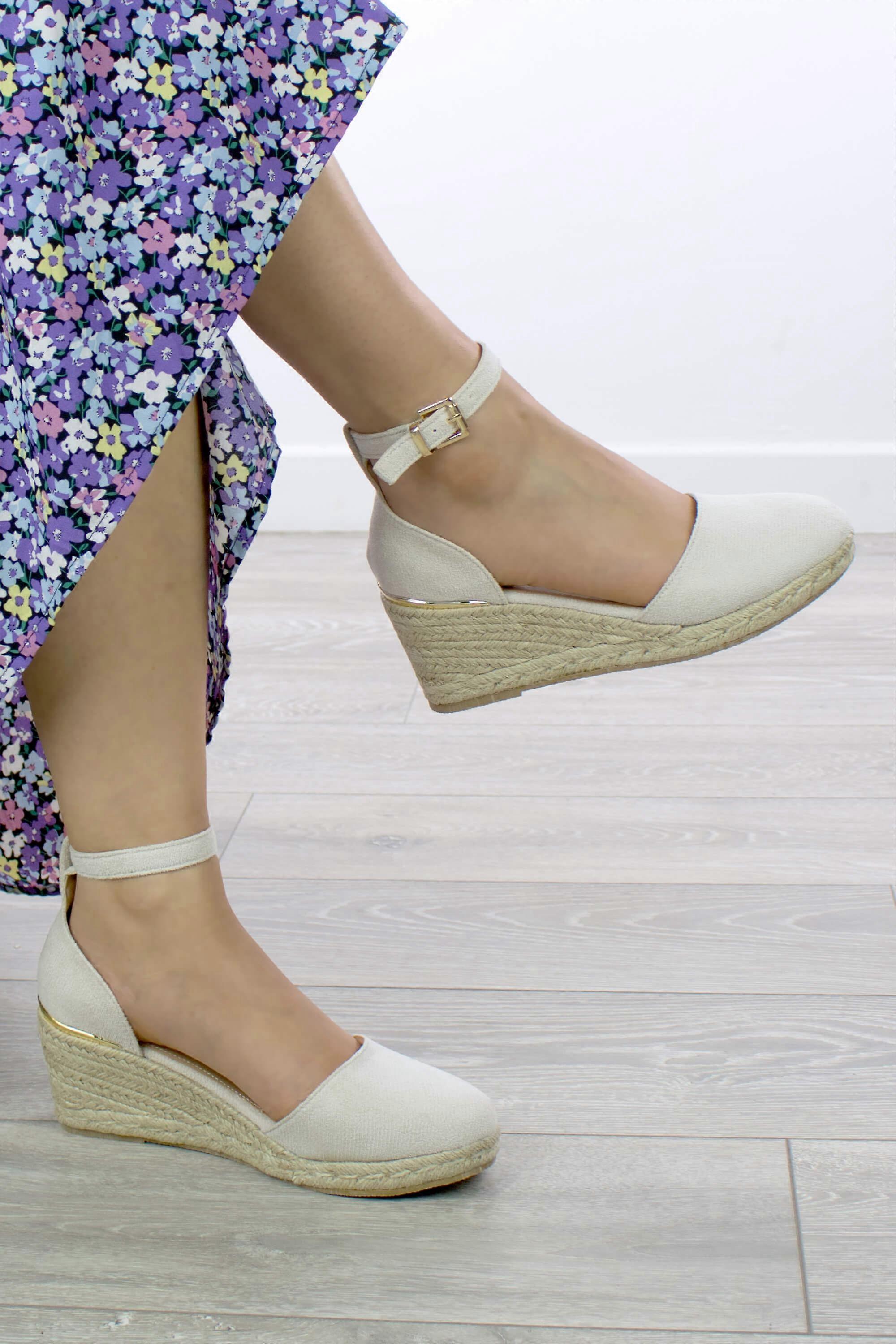 Mid Wedge Heel Ankle Strap Platform Sandals Espadrilles