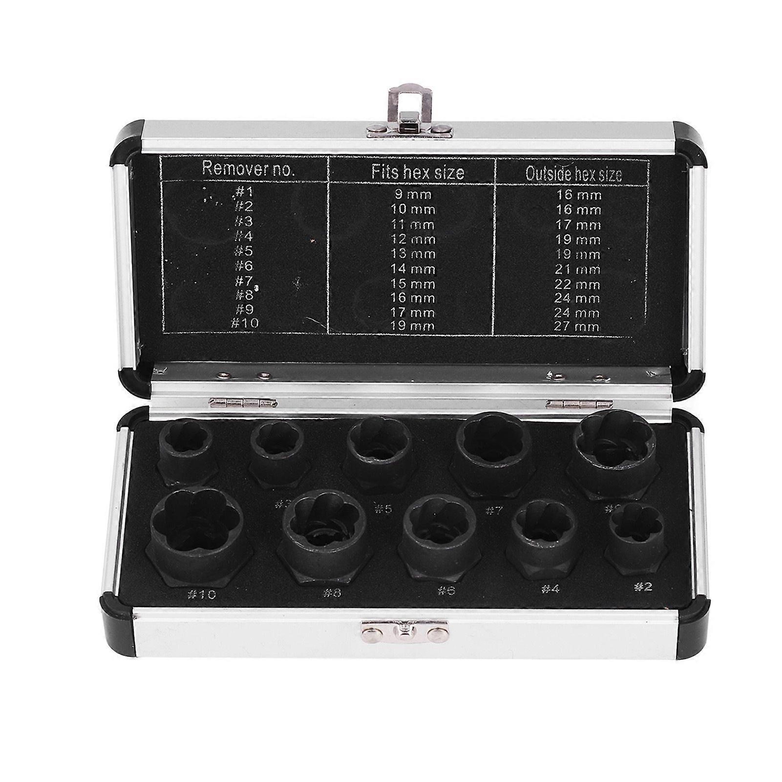 10Pcs Nut Remover Set Stripped Lug Bolt Broken Screw Extractor Hex Socket Tool Multiple Size