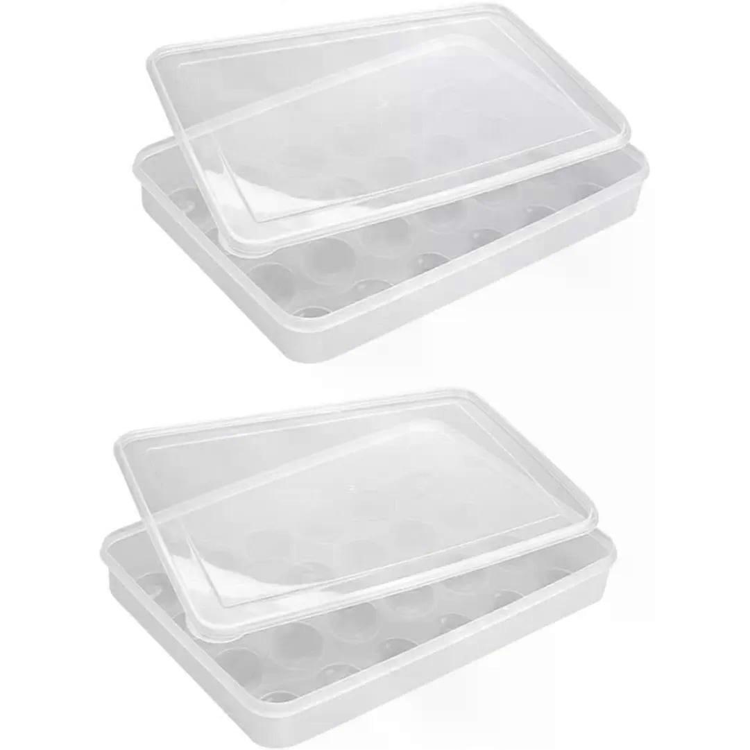 2 Pack Plastic Egg Tray with Lid, Stackable 24 Slot