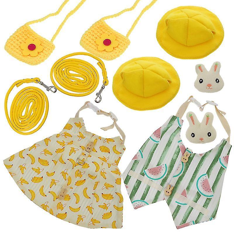 20X19cm Pet Leashes 2 Sets Bunny Clothes Set For Walking Rabbit Guinea Pig Dress Up Acces