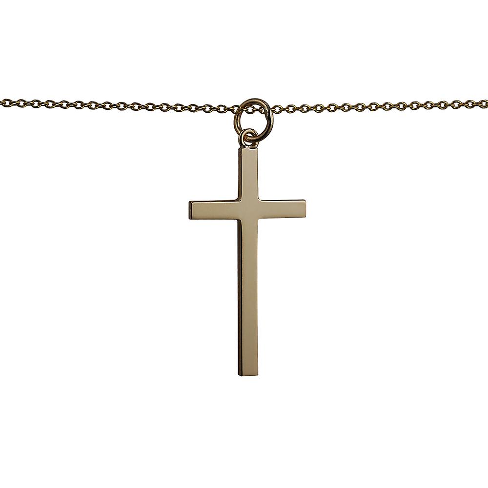 9ct Gold 30x17mm plain solid block Cross with a cable Chain 16 inches Only Suitable for Children