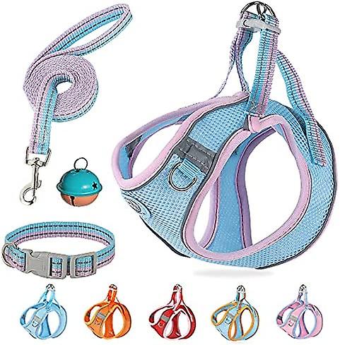 Dogmify Step-in Air Mesh Dog Harness,Small Dog Harness,Puppy Harness,Adjustable Leash and Collar Set for Walking, Reflective Strips for Small Medium P