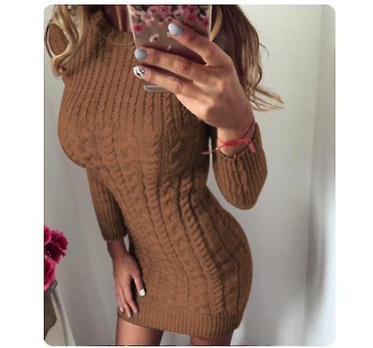 Kadın Elbiseleri 2023 Sonbahar/Kış Modası Örme Etekler Kadın Yuvarlak Yaka Uzun Kollu Elbise Ev Düz Renk Uzun Elbise