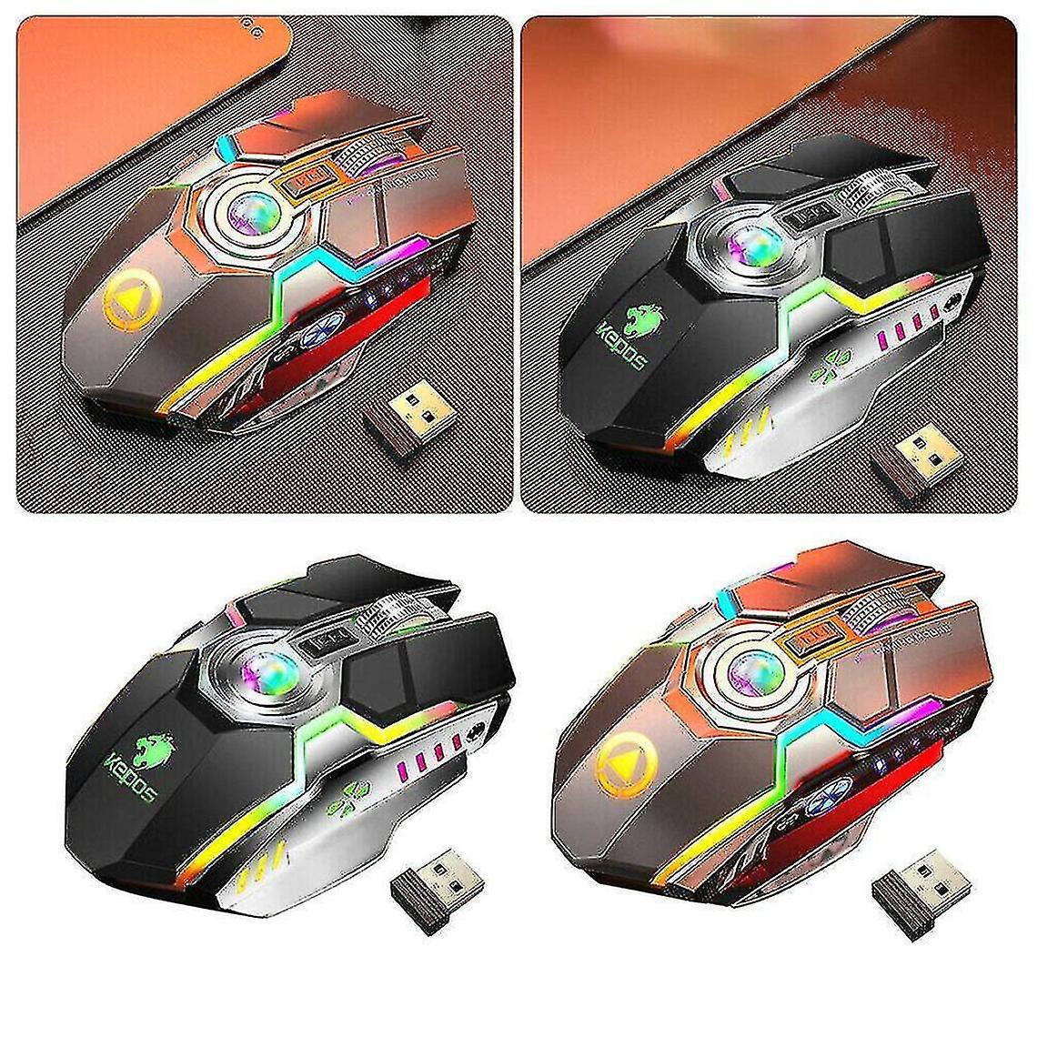 (black) Wireless Mouse Gaming Led Laser Usb Optical Game Rechargeable Silent Computer Uk