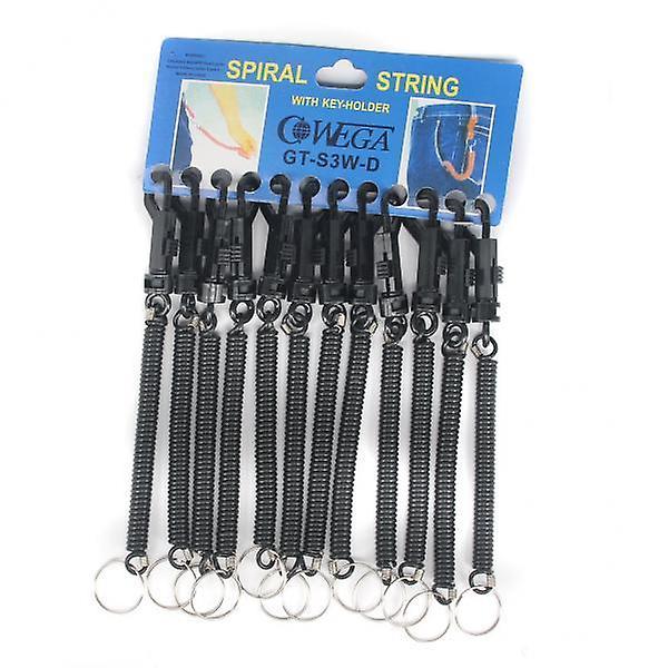 5x12pcs Retractable Spiral Stretch String Keychain Keyring Black