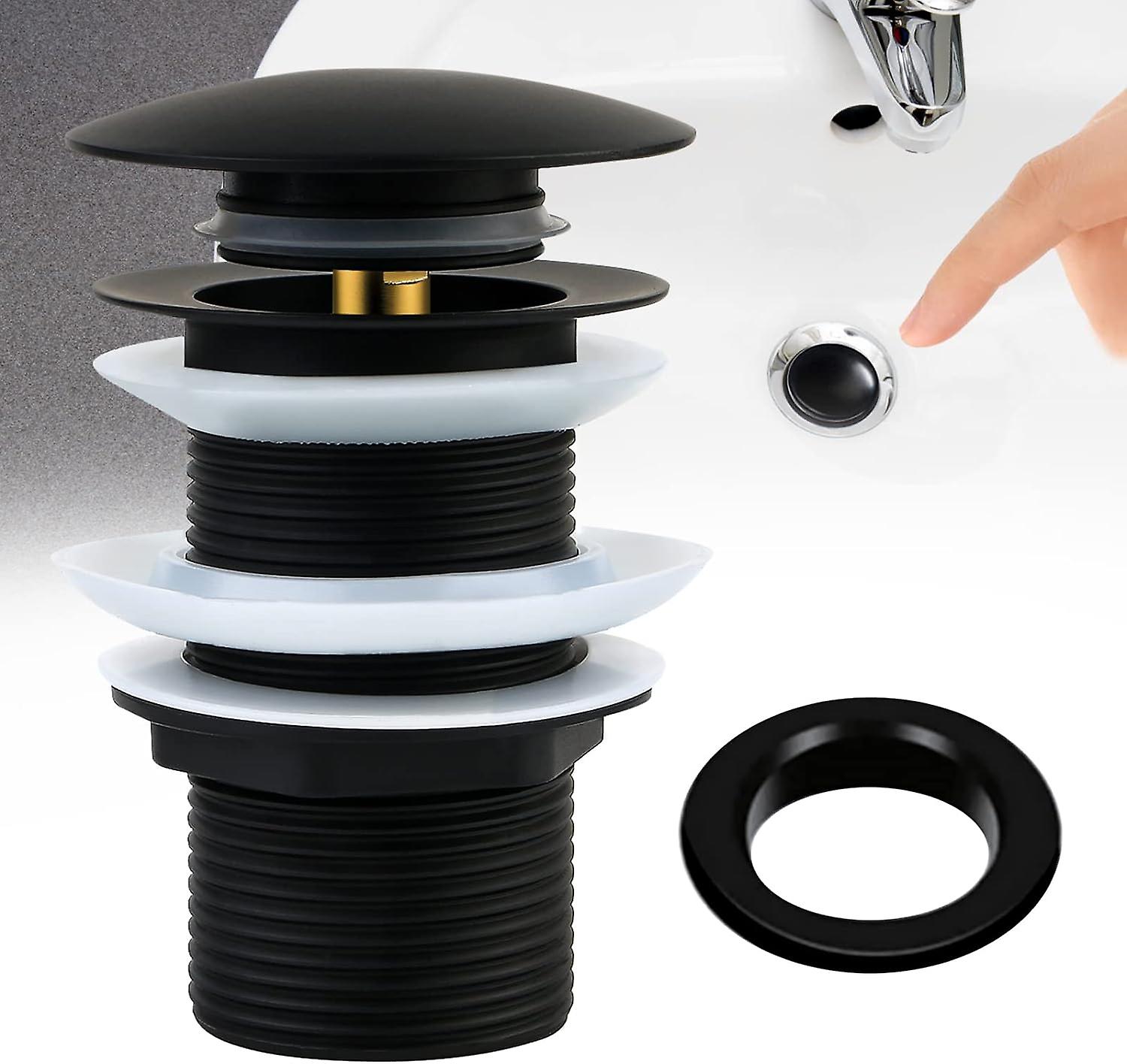 Sink Plug Without Overflow - Universal Pop-up Valve Sink Plug, Black Bathroom Sink Plug, Tool-Free