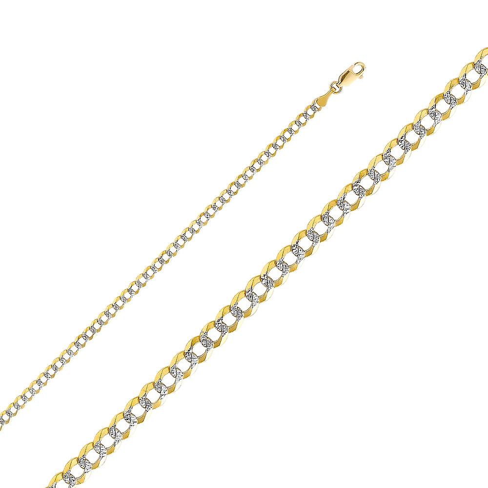 Pulseira de ouro 14k com corrente côncava de 3,6 mm e cravação pavé de ródio, 19 cm (7,5 polegadas), para homens e mulheres.