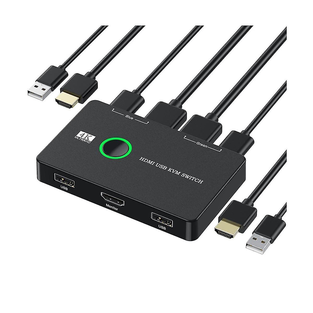 Kvm Switch 2 Port Box USB og -kompatibel switch til 2 computere deler tastatur, museprinter og en HD-skærm-hy