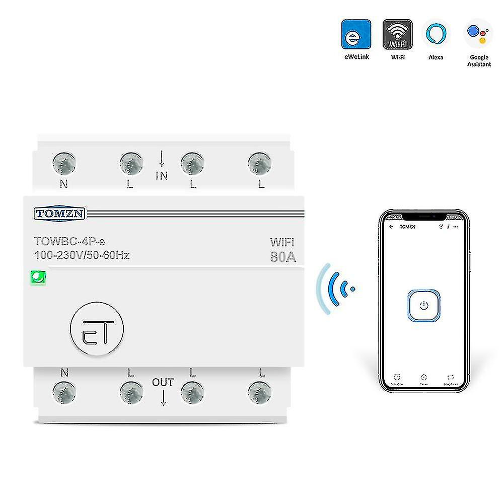 40A Wifi Smart Circuit Breaker 1P Din Rail Home Remote Control Switch