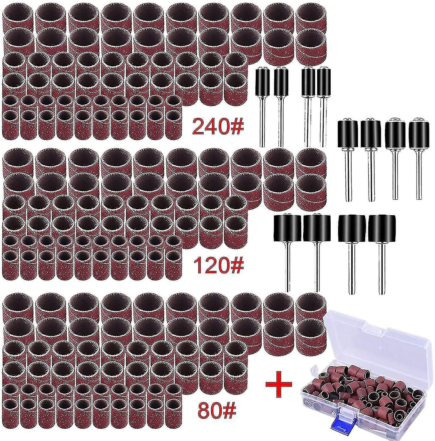 192-Piece Sanding Drum Set with Free Box, Including 180 Sanding Bands and 12 Drums