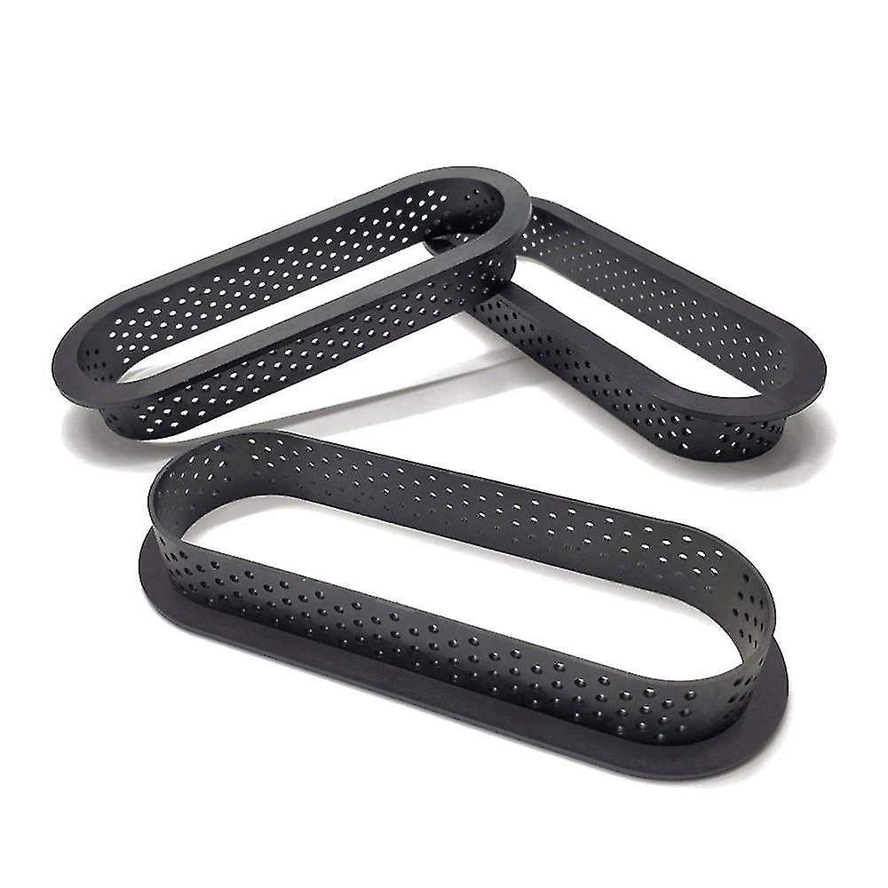 Ice Cube Trays 8pcs Black Cake Mold Perforated Cutter Oval Shape Mousse Circle Ring Tart Decorating Cake Molds