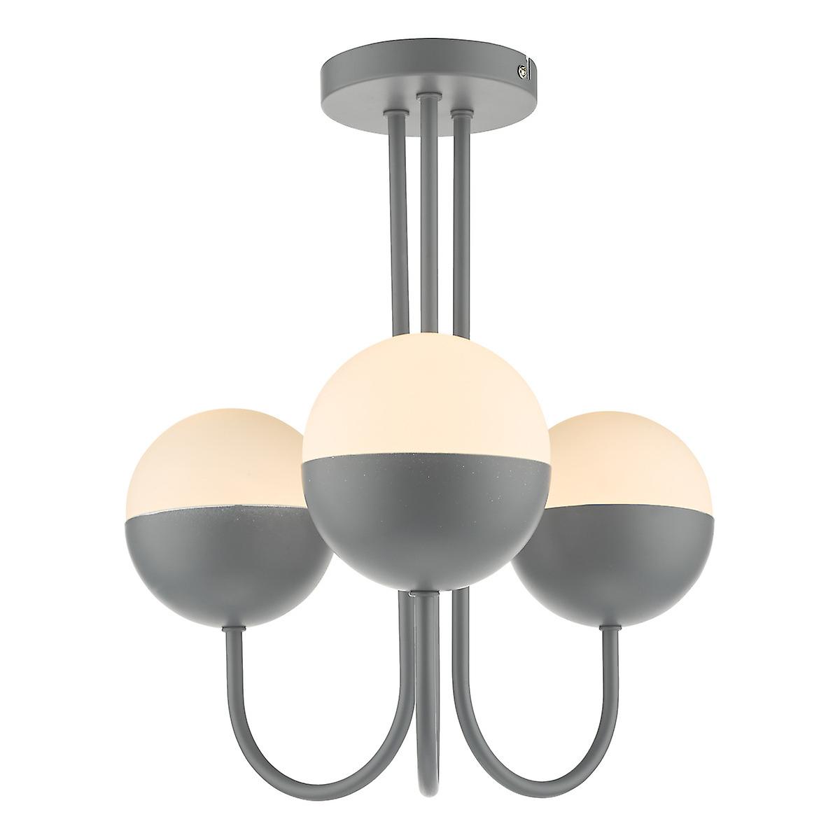 DAR ANDRE Semi Flush Ceiling Light Light Grey Opal Glass, 3x E14