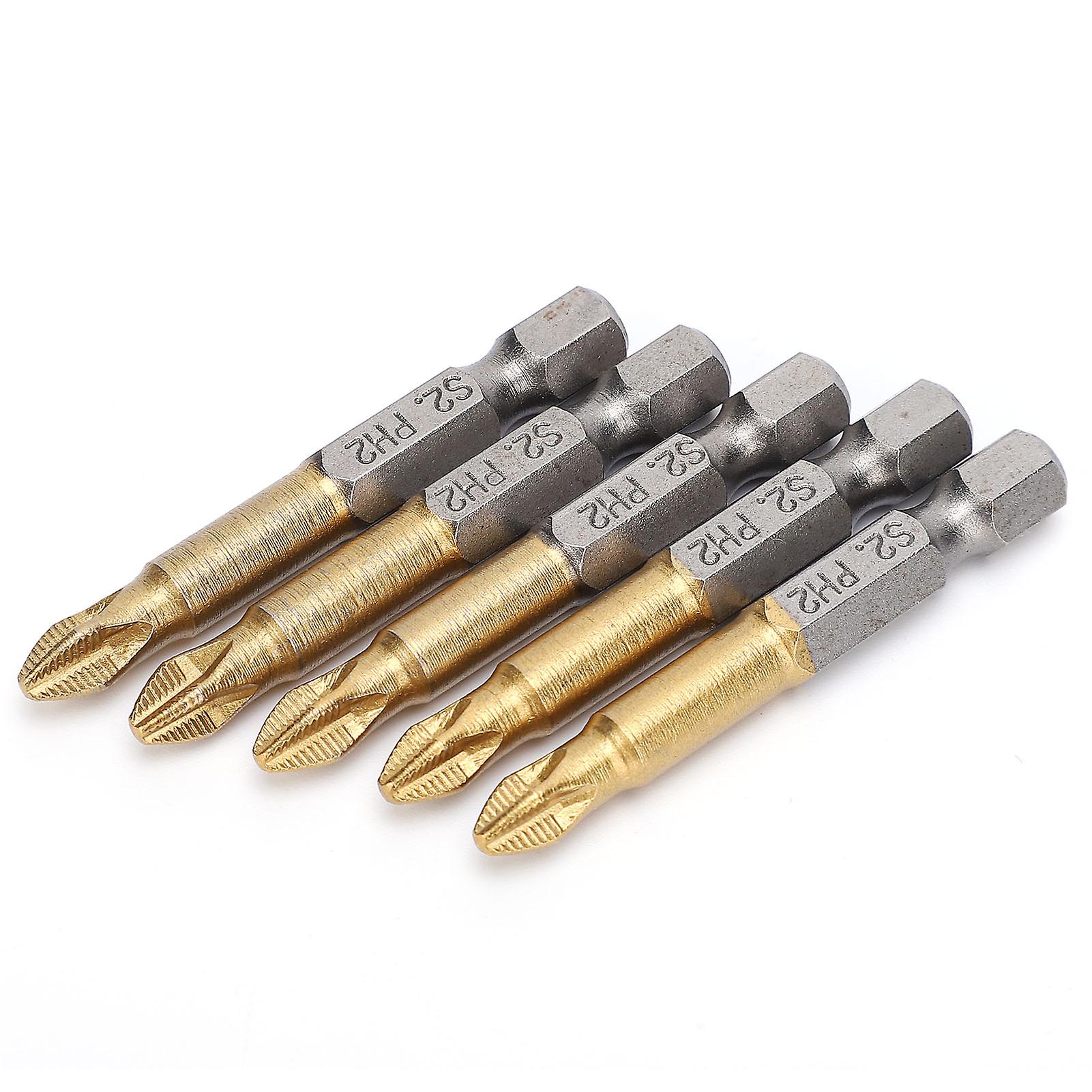 5 Piece PH2 Anti-Slip Cross Screwdriver Bit Set, 1/4 Inch Hex Shank, 50mm
