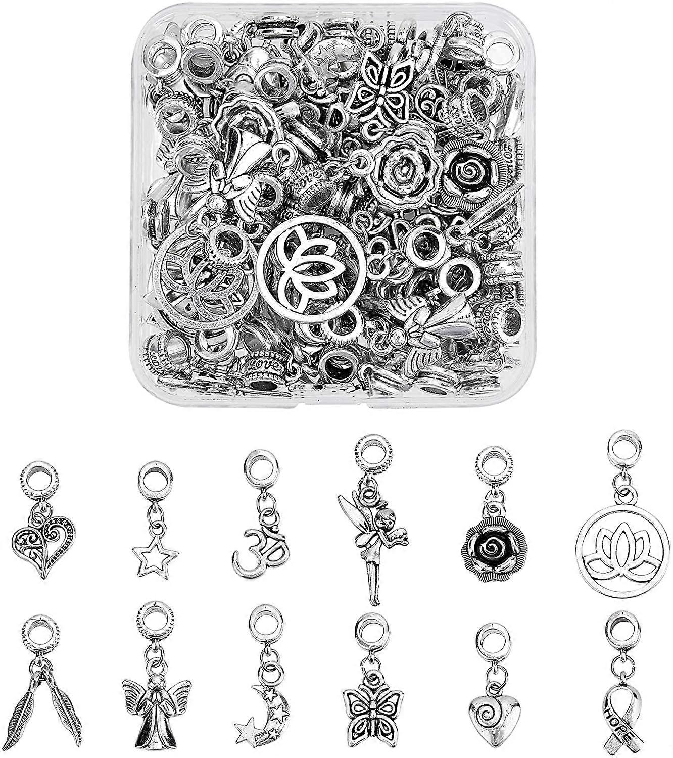 Tibetan Style Alloy Large Hole European Dangle Charms & Alloy European Dangle Charms Large Hole Pendants Antique Silver 12 patterns 6pcs/pattern 72pcs