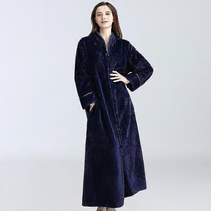 GYFDYM Kvinnor Vinterrock Fleece Lång Dam Kvinna Sova Fast Dragkedja Frotté Lös Badrock Långärmad Varma rockar