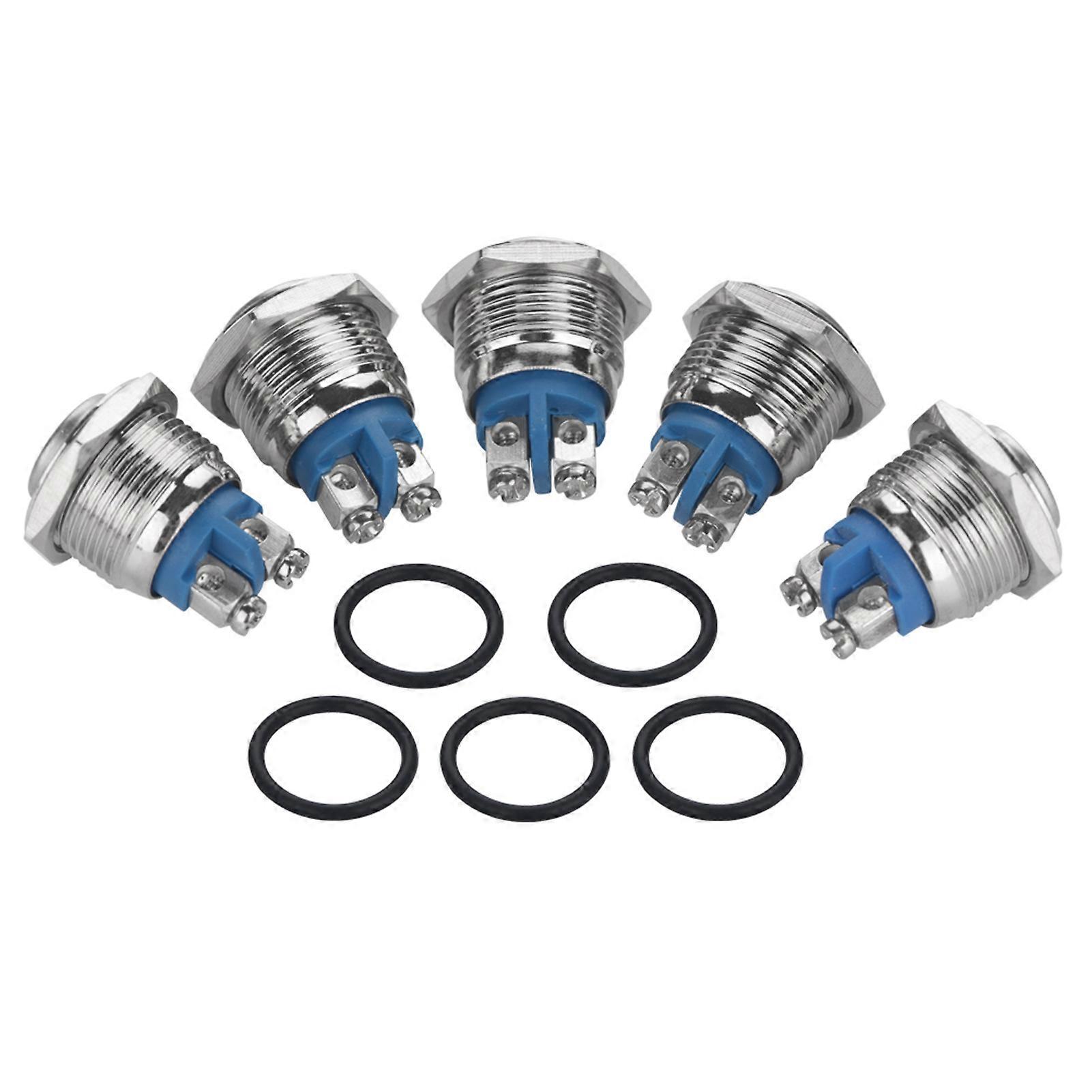 5 Pcs/set 16mm 250v Metal Waterproof 2pin Mini Push Button Switch(convex Head)