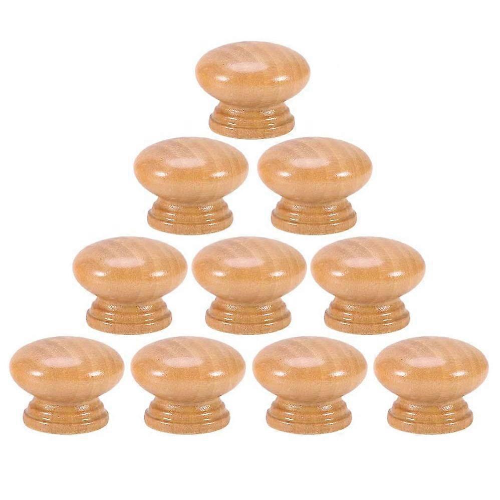 10Pcs Natural Wooden Handle Round Mushroom Cabinet Pulls Handles with Screws(24MM)