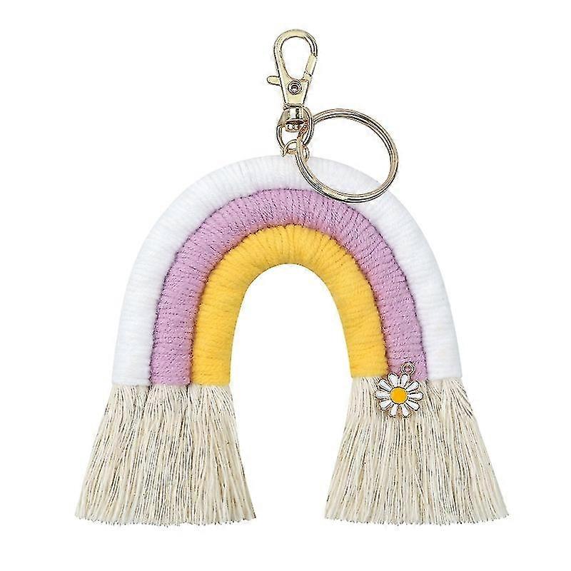 Mini Boho Rainbow Keychain Macrame Weaving Rainbow Tassel Keychain Women