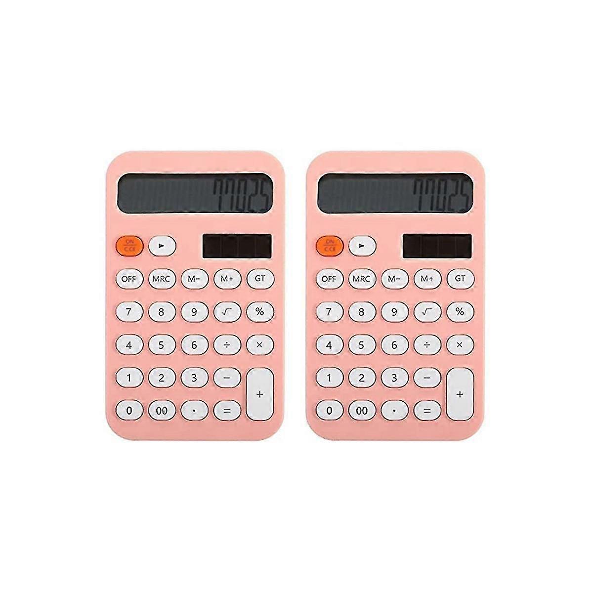 2 Pcs Desk Calculator Basic Calculator 12 Digit Pocket Calculators Desktop with LCD Display for Office and School Pink