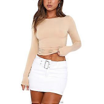 Women's Fall Casual Slim Fit Basic Crop Tops Solid Color Long