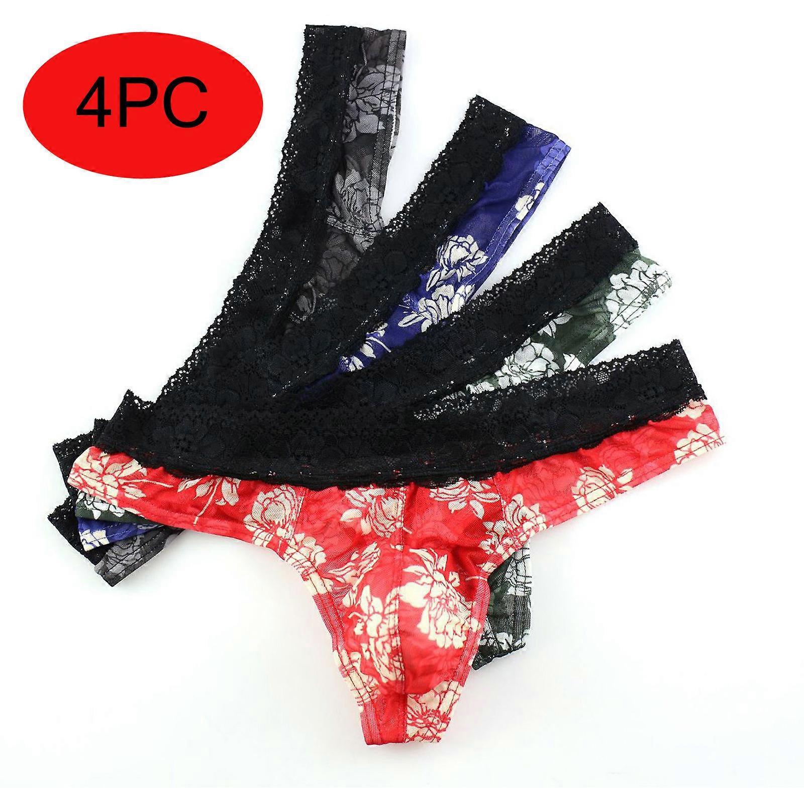 4db férfi fehérnemű tanga nadrág nyomtatott átlátszó csipke lélegző alsónadrág
