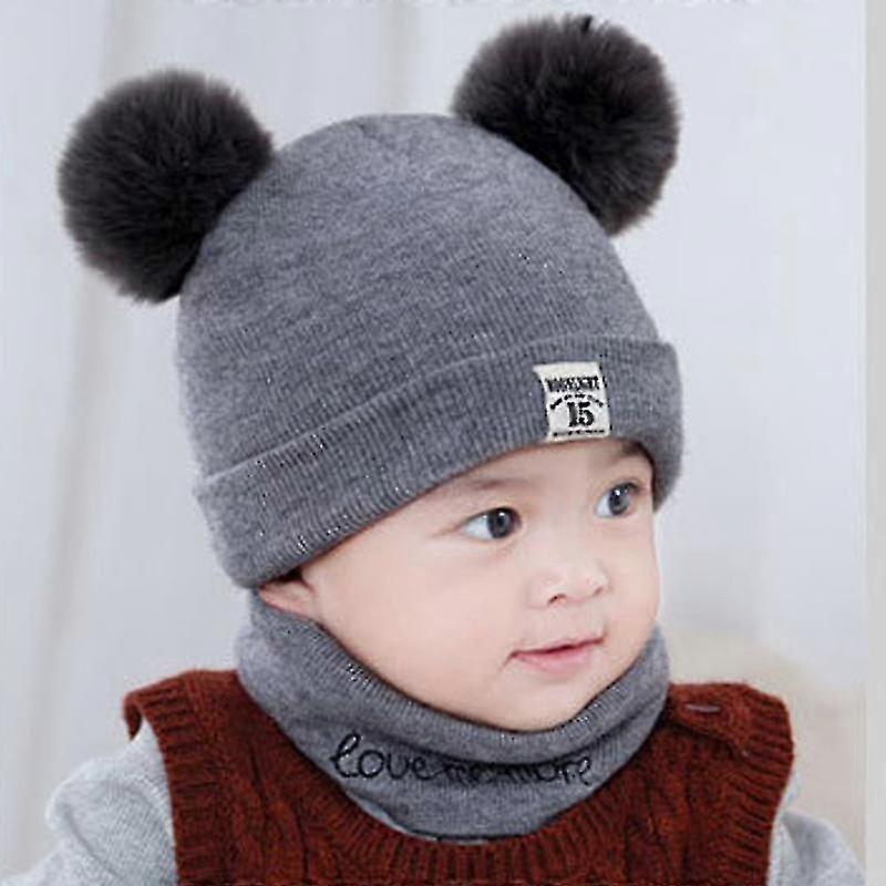 toddler Baby Pom Pom Bobble Beanie Hat Scarf Set Neck Warmer Snood Cap