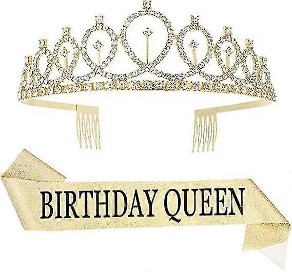 Birthday Crown And Sash, Rhinestone Crown Headbands With Sash Birthday For Girl Women Party Decoration