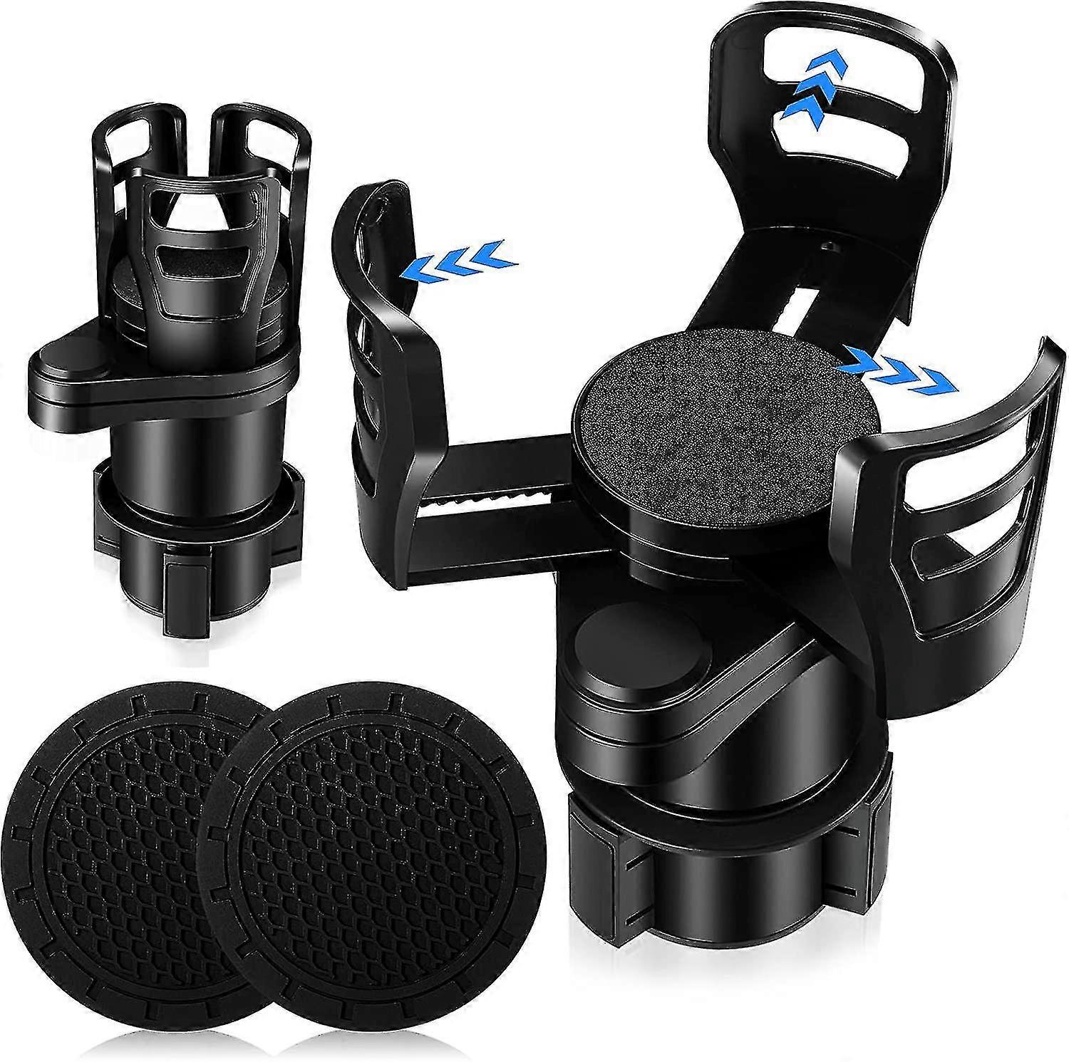 Cup Holder Expander For Car Multifunctional Dual Car Cup Holder Adjustable Cup Holder Black 360 Degree Cup Holder Adapter With 2 Pcs Silicone Cup Mat-