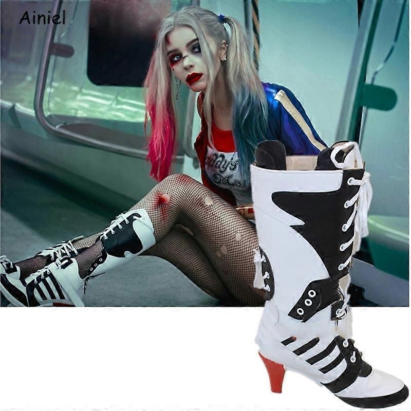 adidas gazelle silver green womens DC Comics New Batman Suicide Squad Harley Quinn Black Shoes Cosplay Boots Female / 29cm