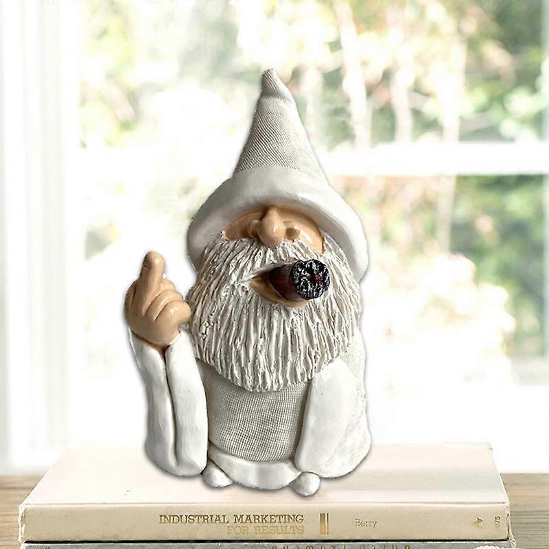 Smoking White Naughty Gnome Wizard Statue