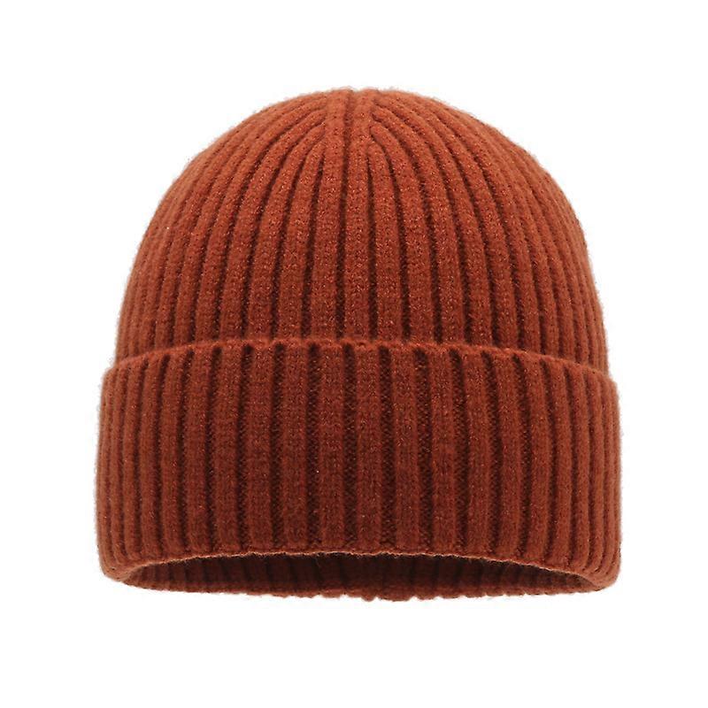 Brown knitted hat solid color woolen hat
