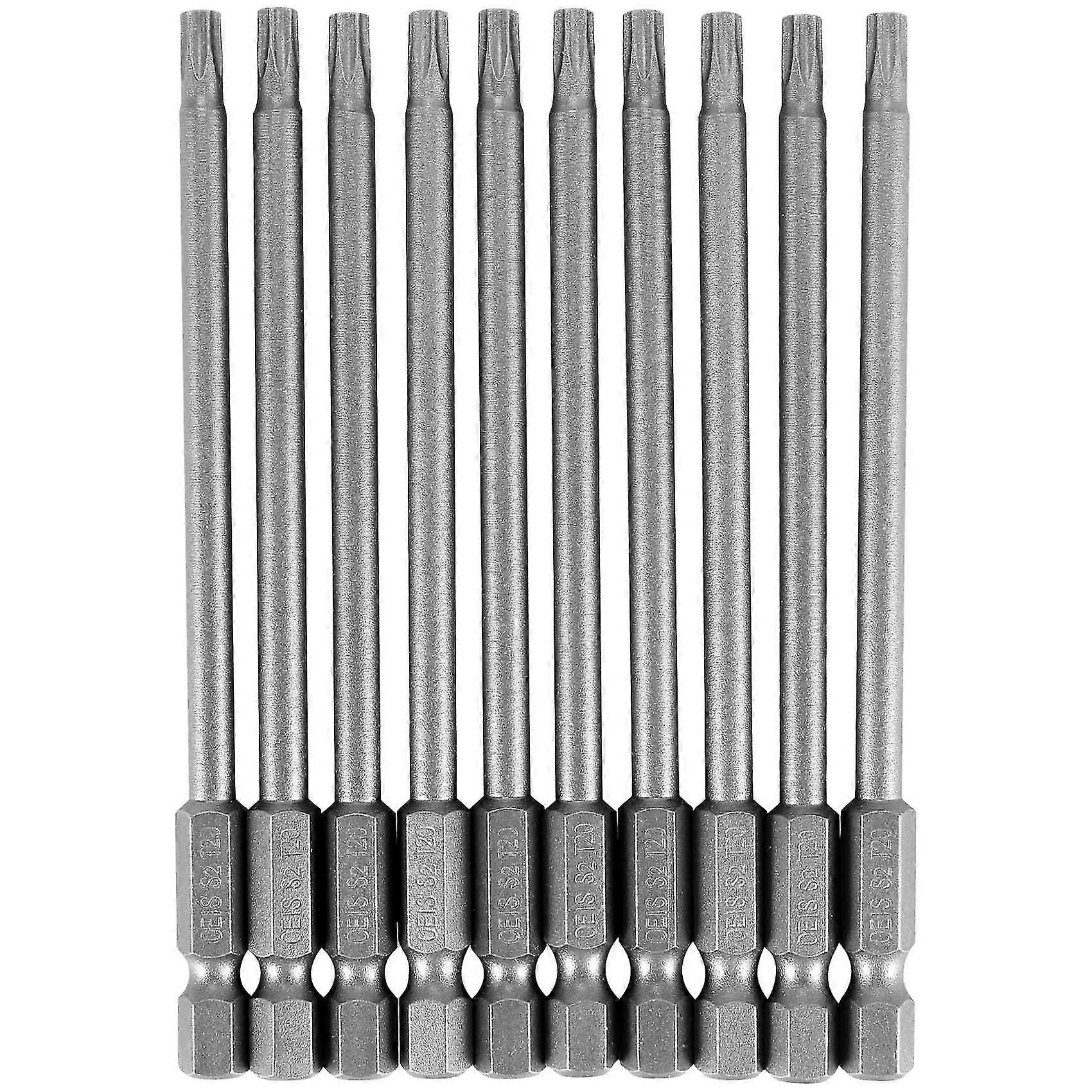 10pcs 100mm Length 1/4 inch Hex Shank T20 Torx Security Screwdriver Bits