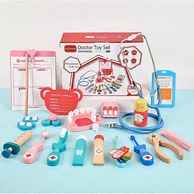 Ξύλινα παιδιά Παιχνίδια πρώιμης εκπαίδευσης Παίξτε παιχνίδια σπιτιών Ιατρική τσάντα που ο γιατρός παίζει ρόλους διαδραστικό παιχνίδι Προσποιούνται δώρα παιχνιδιών